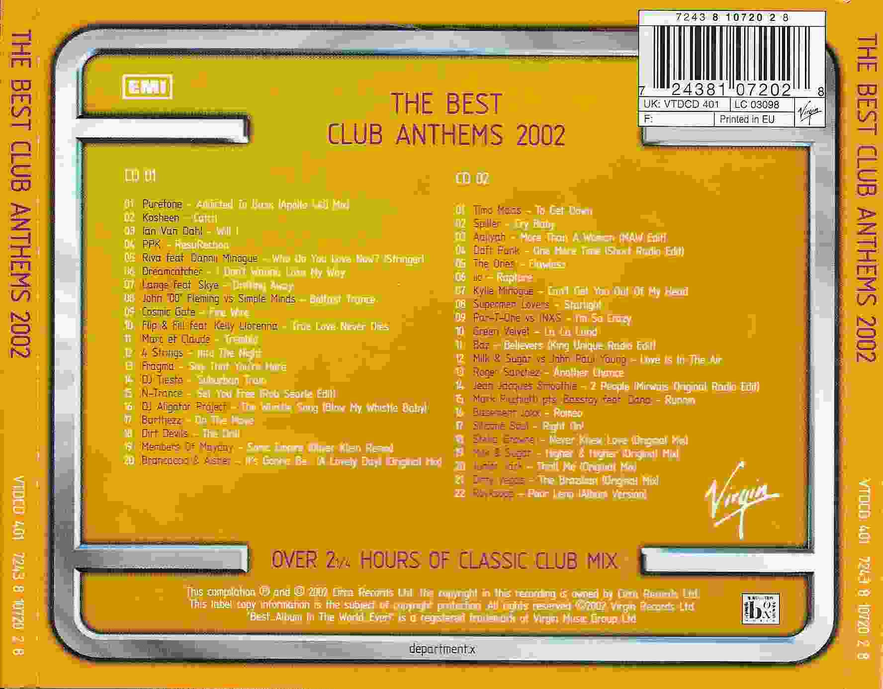 Picture of VTDCD 401 The best club anthems 2002 by artist Various 